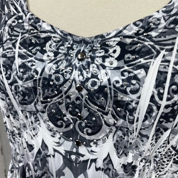 Apt 9 Women's Gray Studded Short Sleeve Liquid Knit Stretch‎ Shirt Top Blouse M - Picture 9 of 11